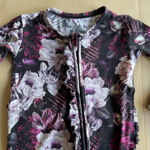 Little Bum Bums Bamboo Baby Girl Ruffle  PJs Pajamas Zipper Sleeper, Sz 18-24 Mo - Picture 3 of 7